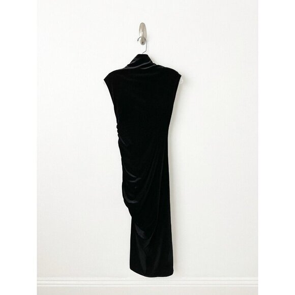 NWT Anthropologie Maya Ruched Cowl-Neck Dress Strech Velvet XXS Black Midi - Picture 7 of 9